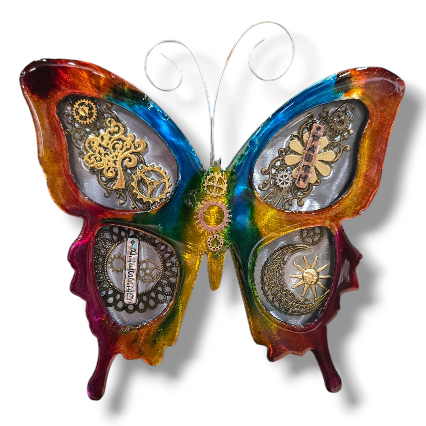 Metal Wall Decor: Steampunk Butterfly Multi ($125) 12" x 12" blue center