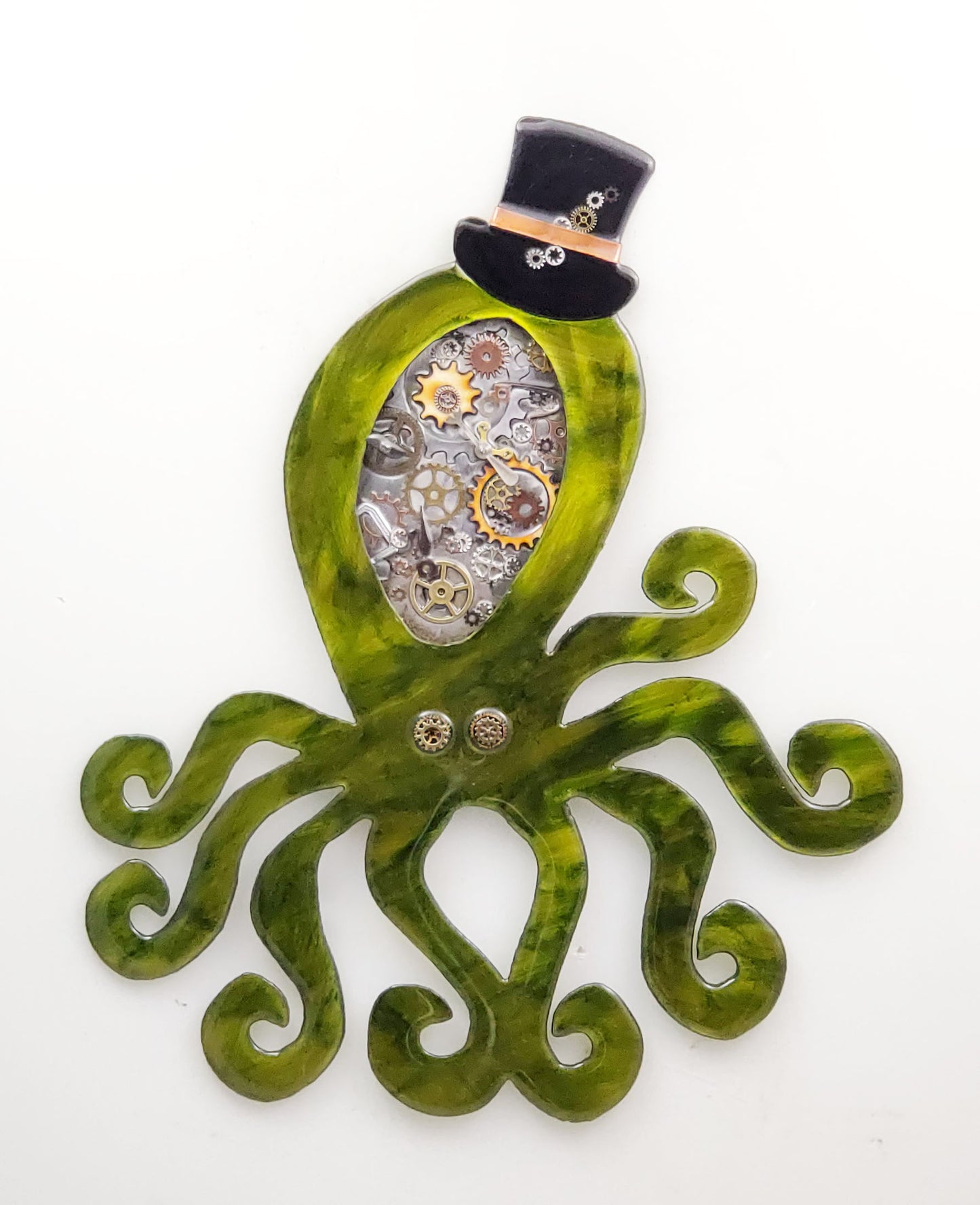 Steampunk Octopus Green ($225) 15" x 15" SOLD ORDER A CUSTOM ONE