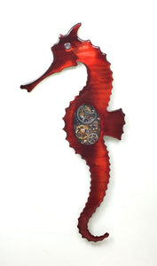 Steampunk Seahorse red left facing ($125) 4" x 15"