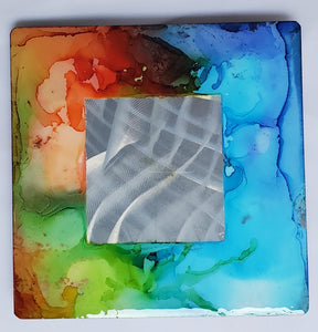 Abstracts - Rainbow w/ Silver Square 8" x 8"