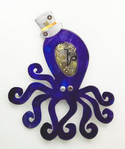 Steampunk Octopus Blue ($225) 15" x 15"