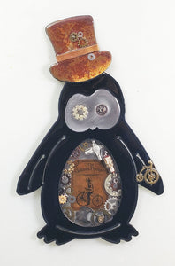 Steampunk Penguin Brown Hat ($125) 10" x 6" SOLD ORDER A CUSTOM ONE