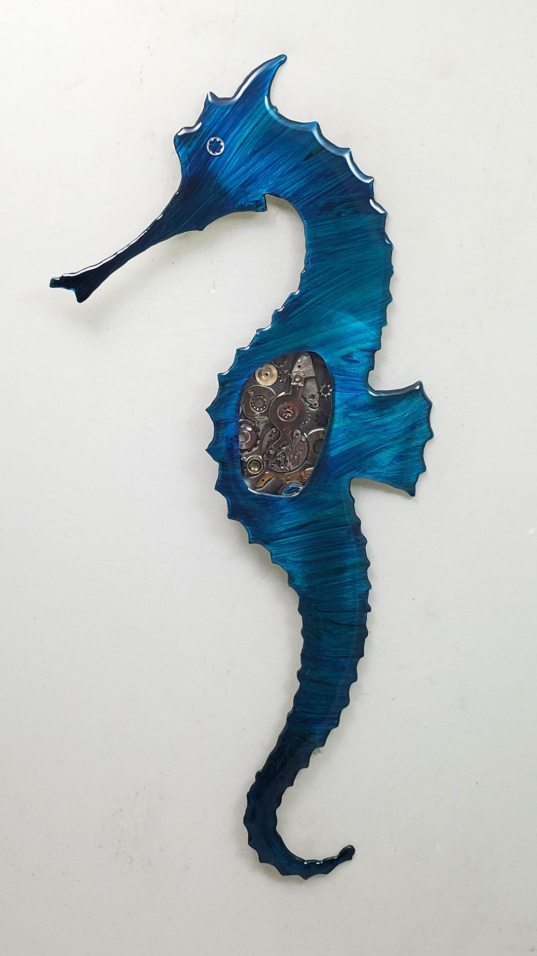 Steampunk Seahorse Blue Left facing ($125) 4