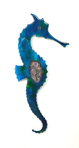 Steampunk Seahorse Blue Right facing ($125) 4" x 15"