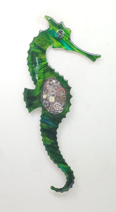 Steampunk Seahorse Green Right facing ($125) 4" x 15"