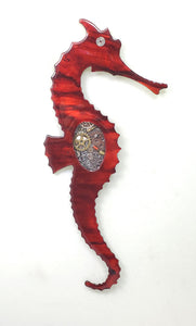 Steampunk Seahorse red right facing ($125) 4" x 15"